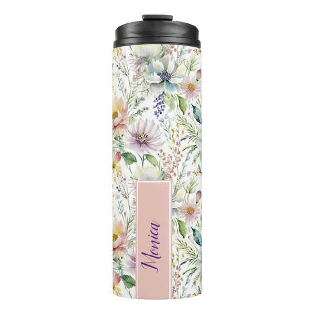 Termo Patrón floral pastel bonito personalizado (Anverso)