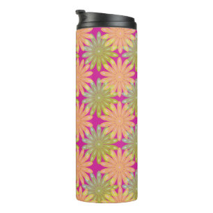 Termo Patrón floral pastel en fondo rosado