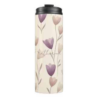 Termo Patrón floral personalizado en beige y púrpura