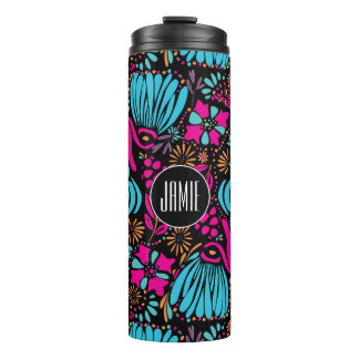 Termo Patrón floral púrpura rosa azul personalizado