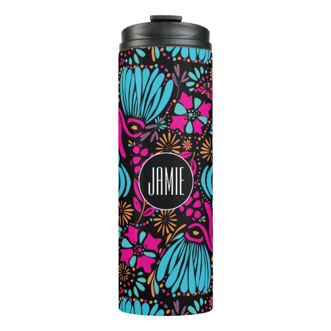 Termo Patrón floral púrpura rosa azul personalizado (Anverso)