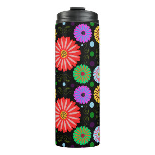 Termo Patrón floral retro brillante de arte popular colo