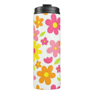 Termo Patrón floral retro brillante de verano en rosa y