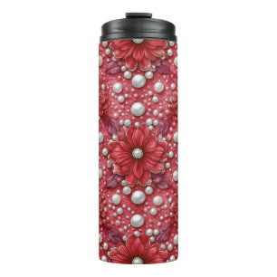 Termo Patrón floral rojo con acentos de perla