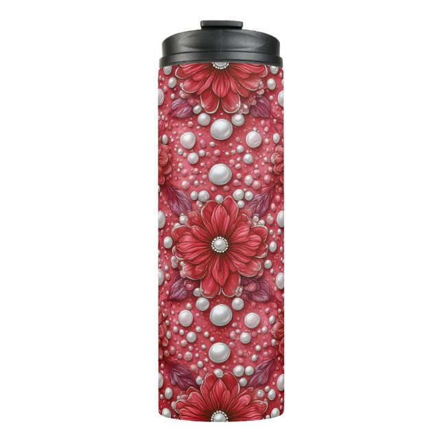 Termo Patrón floral rojo con acentos de perla (Anverso)