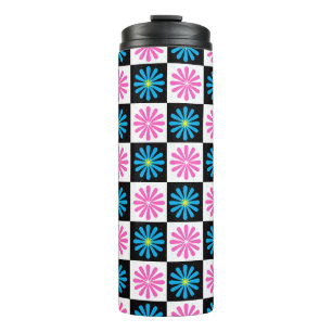Termo Patrón floral rosa azul geométrico