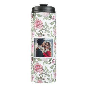 Termo Patrón floral rosa con foto