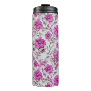 Termo Patrón floral rosa vibrante con flores magenta