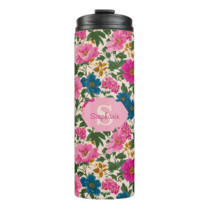 Termo Patrón floral rosa y azul vintage ruso