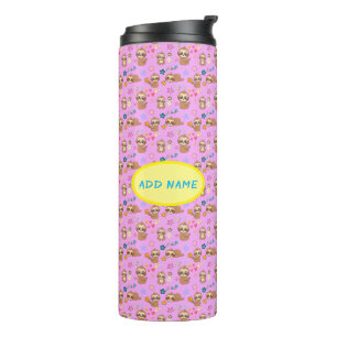 Termo Patrón floral rosado gracioso en el corazón   Añad