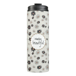 Termo Patrón floral rosado negro Daisies