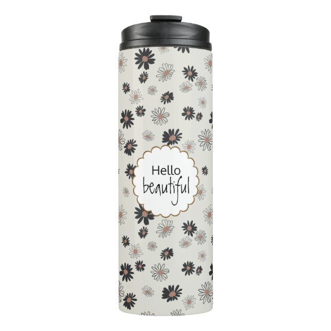 Termo Patrón floral rosado negro Daisies (Anverso)