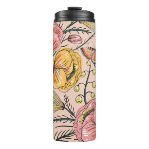 Termo  patrón floral sin costuras con flores vintage y 