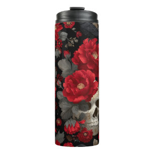 Termo Patrón floral sin fisuras de cuervo y calavera gót