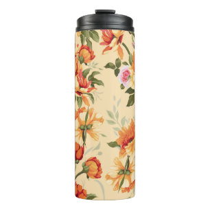 Termo Patrón floral sin foco con rosas, acuarela. Il