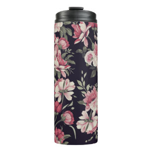Termo Patrón floral sin foco con rosas, acuarela. Vi