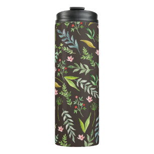 Termo Patrón floral sin foco. Dibujo a mano de acuarela