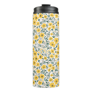 Termo Patrón floral sin foco, flores amarillas pequeñas.