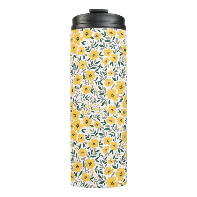 Termo Patrón floral sin foco, flores amarillas pequeñas. (Anverso)