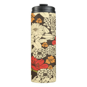 Termo Patrón Floral Sin Marea Con Flores Rojas