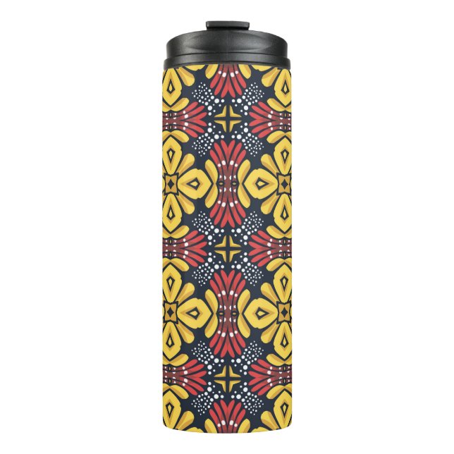 Termo Patrón floral sin soldadura sobre fondo negro (Anverso)