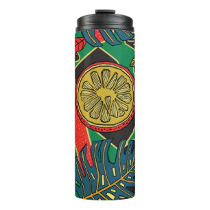 Termo Patrón floral tropical en forma de doodle con frut