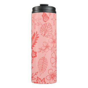 Termo Patrón floral tropical rojo coral