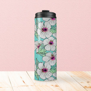 Termo Patrón floral trópico rosa y blanco Hibiscus