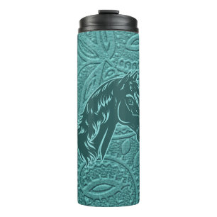 Termo Patrón Floral Turquesa Con Silueta De Caballo