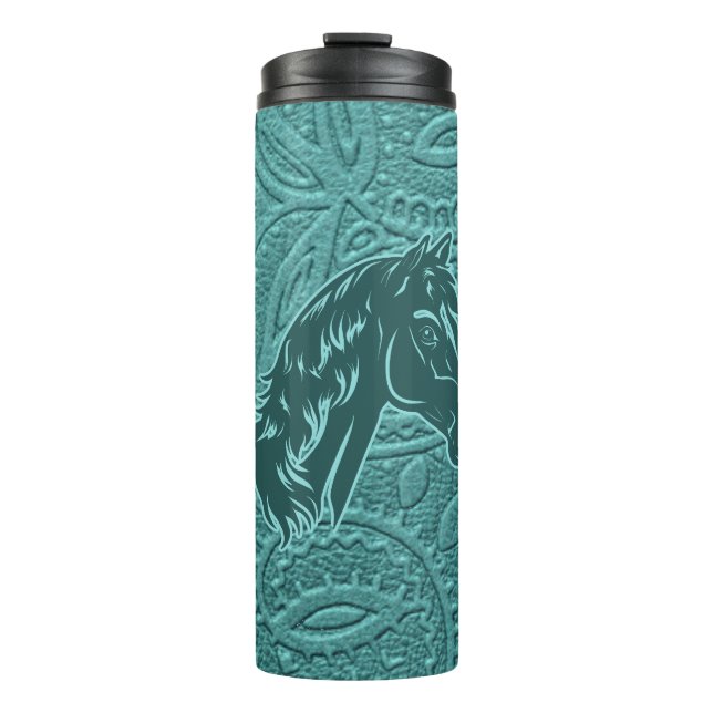 Termo Patrón Floral Turquesa Con Silueta De Caballo (Anverso)