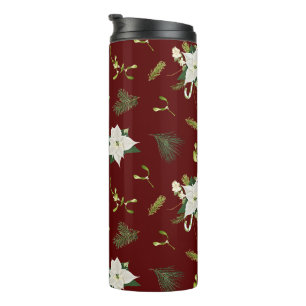 Termo Patrón floral verde blanco sobre granate