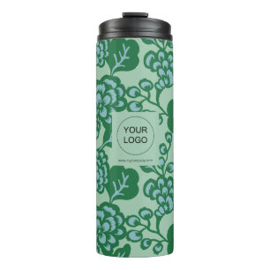 Termo Patrón floral verde y azul vibrante y audaz