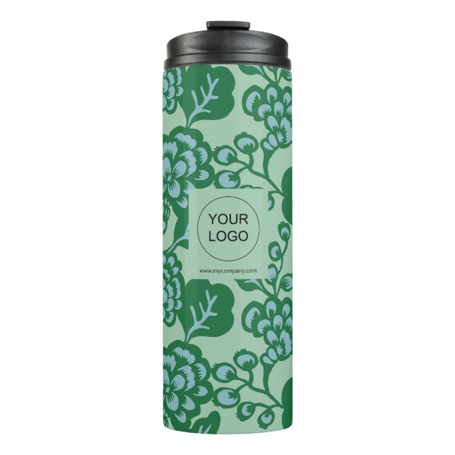 Termo Patrón floral verde y azul vibrante y audaz (Anverso)