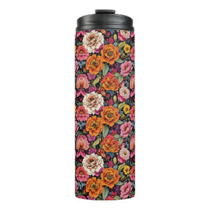 Termo Patrón floral vintage con colores atrevidos sobre