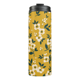 Termo Patrón floral vintage, flores blancas pequeñas.