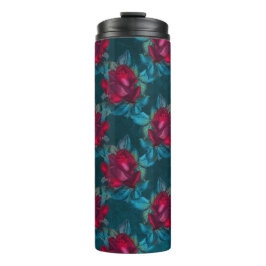 Termo Patrón floral vintage turquesa y rojo borgoña