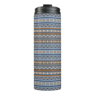 Termo Patrón geométrico azul y marrón de estilo suroeste