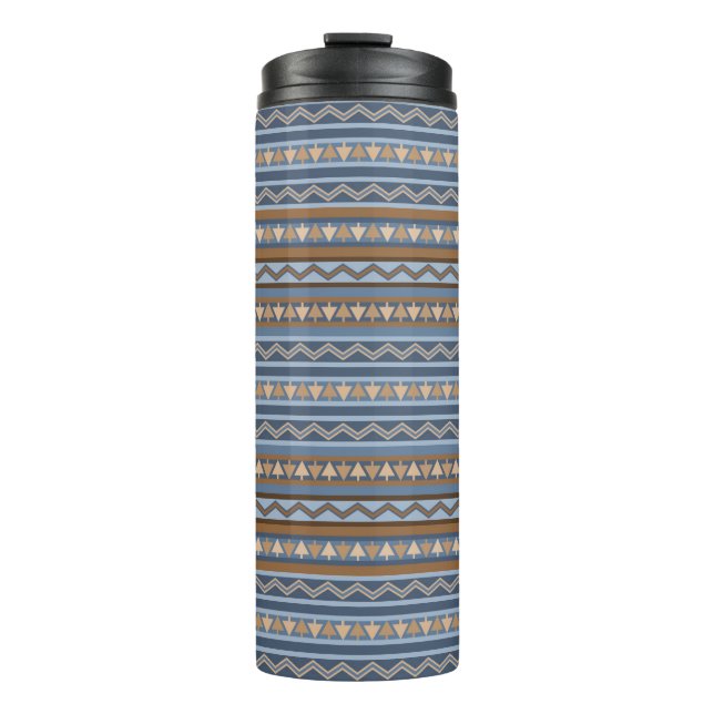 Termo Patrón geométrico azul y marrón de estilo suroeste (Anverso)