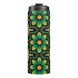 Termo Patrón geométrico floral amarillo y verde Mandala