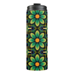 Termo Patrón geométrico floral amarillo y verde Mandala