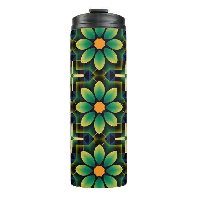 Termo Patrón geométrico floral amarillo y verde Mandala (Anverso)