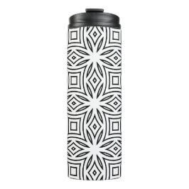 Termo Patrón geométrico floral en blanco y negro