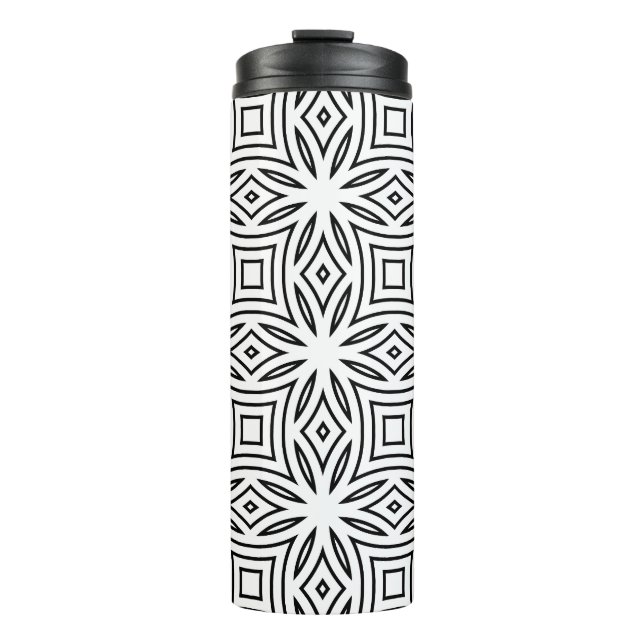 Termo Patrón geométrico floral en blanco y negro (Anverso)
