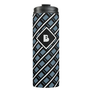 Termo Patrón Geométrico Funky Moderno Monogramado Azul