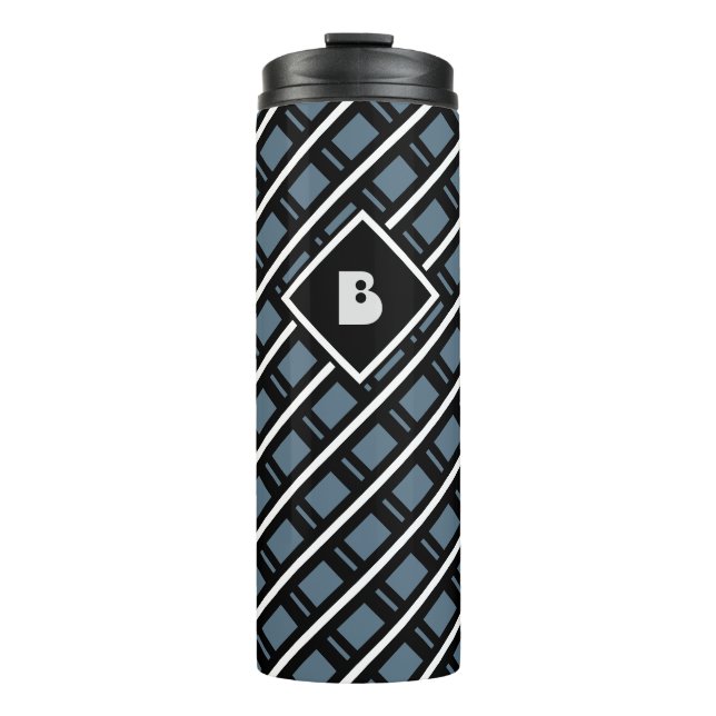 Termo Patrón Geométrico Funky Moderno Monogramado Azul (Anverso)