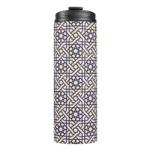Termo Patrón geométrico marroquí azul islámico