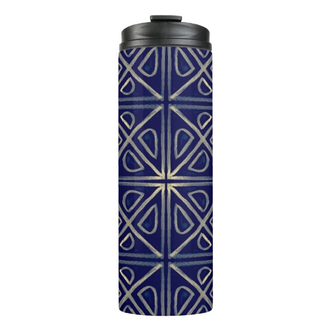 Termo Patrón Geométrico Tribal Azul Sin Marea. Ha rayado (Anverso)