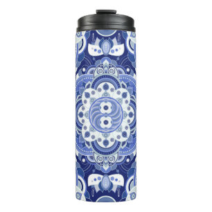 Termo Patrón geométrico vintage de colores azules. Indo