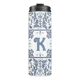 Termo Patrón gráfico floral azul Fancy Personalizado