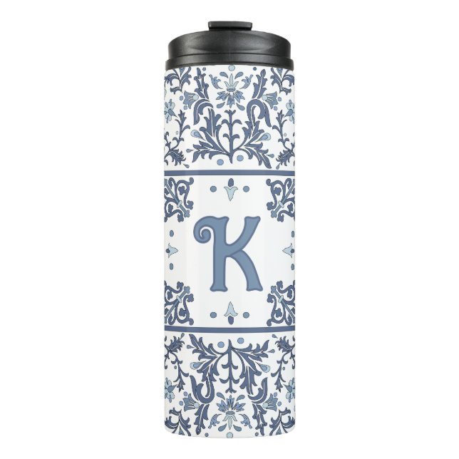 Termo Patrón gráfico floral azul Fancy Personalizado (Anverso)